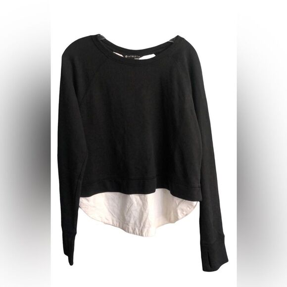 017. Athleta Black and White Layered Long Sleeve Top size small petite - Picture 1 of 6